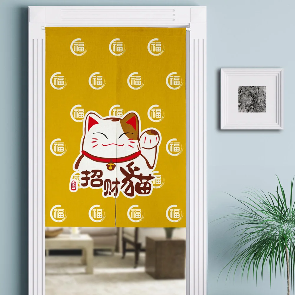 Занавеска на дверь в японском стиле Кот удачи с рыбой|cat cat|cat cat catcat luck |