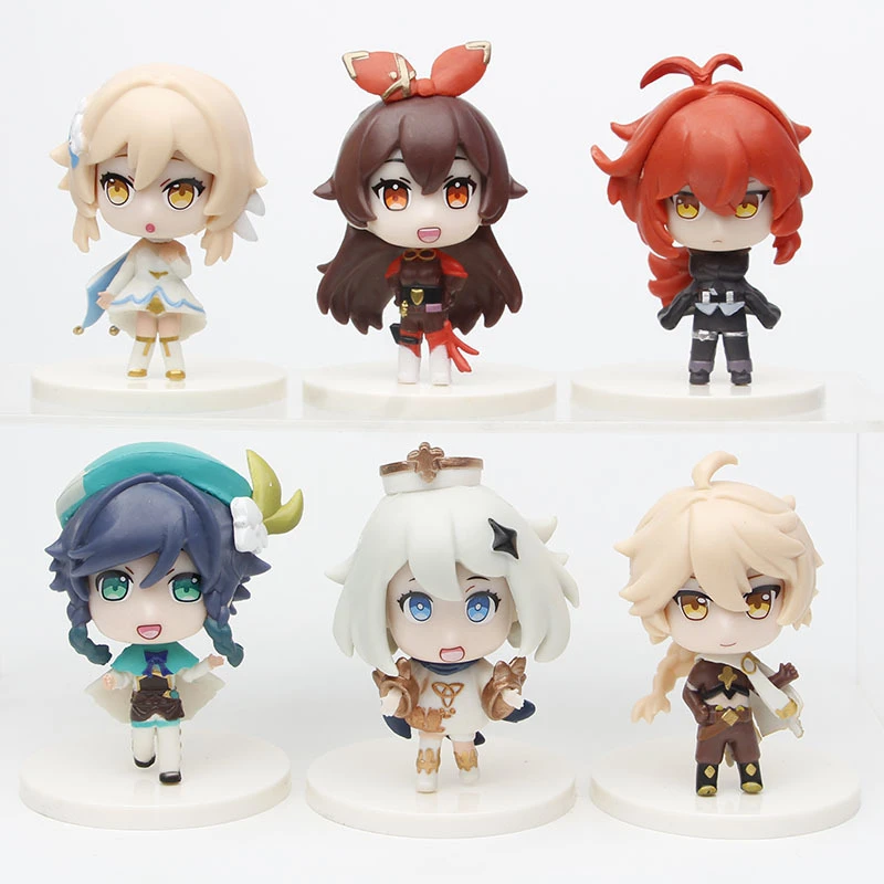 

6PCS/SET Hot Game Genshin Impact Cartoon Anime Figure Model Lovely Loli Paimon Diluc Car Decor Toys Girls Birthday Gifts W72