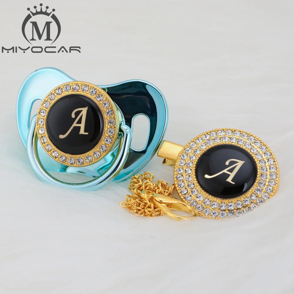 MIYOCAR золото серебро имя инициалы письмо красивый bling соска и соска клип BPA бесплатно пустышка bling уникальный дизайн LA
