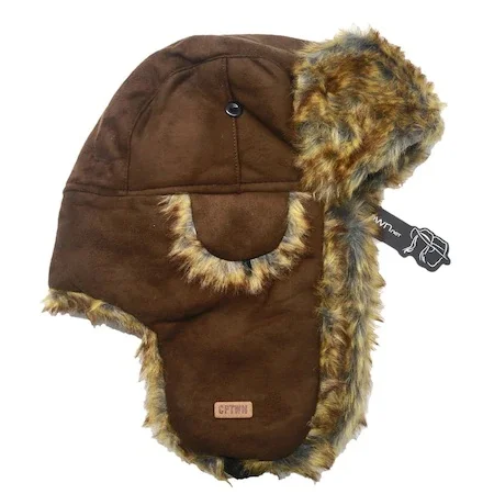 Unisex. Original Nubuck Leather Winter Hat with Pilot Fur. Hunting Fishing Ski Rain