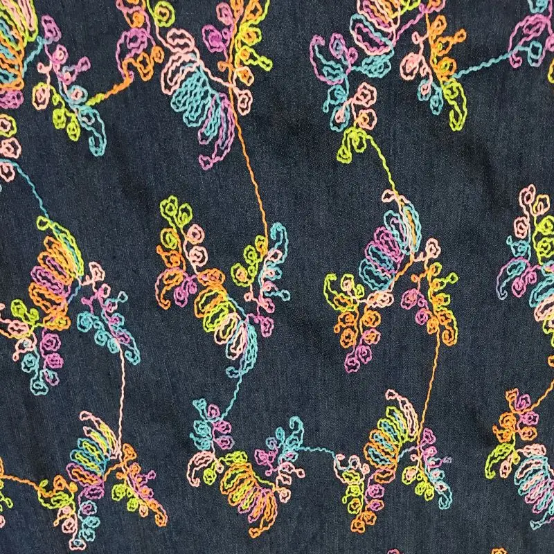 Fabric by meters denim fabrics MULTICOLOR flower embroidered dress PERTEX textile | Дом и сад