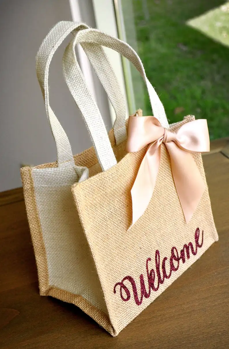 

Welcome Gift Bags. Wedding Guest Gift Bag. Hotel Welcome Bag. Burlap Gift Bag.