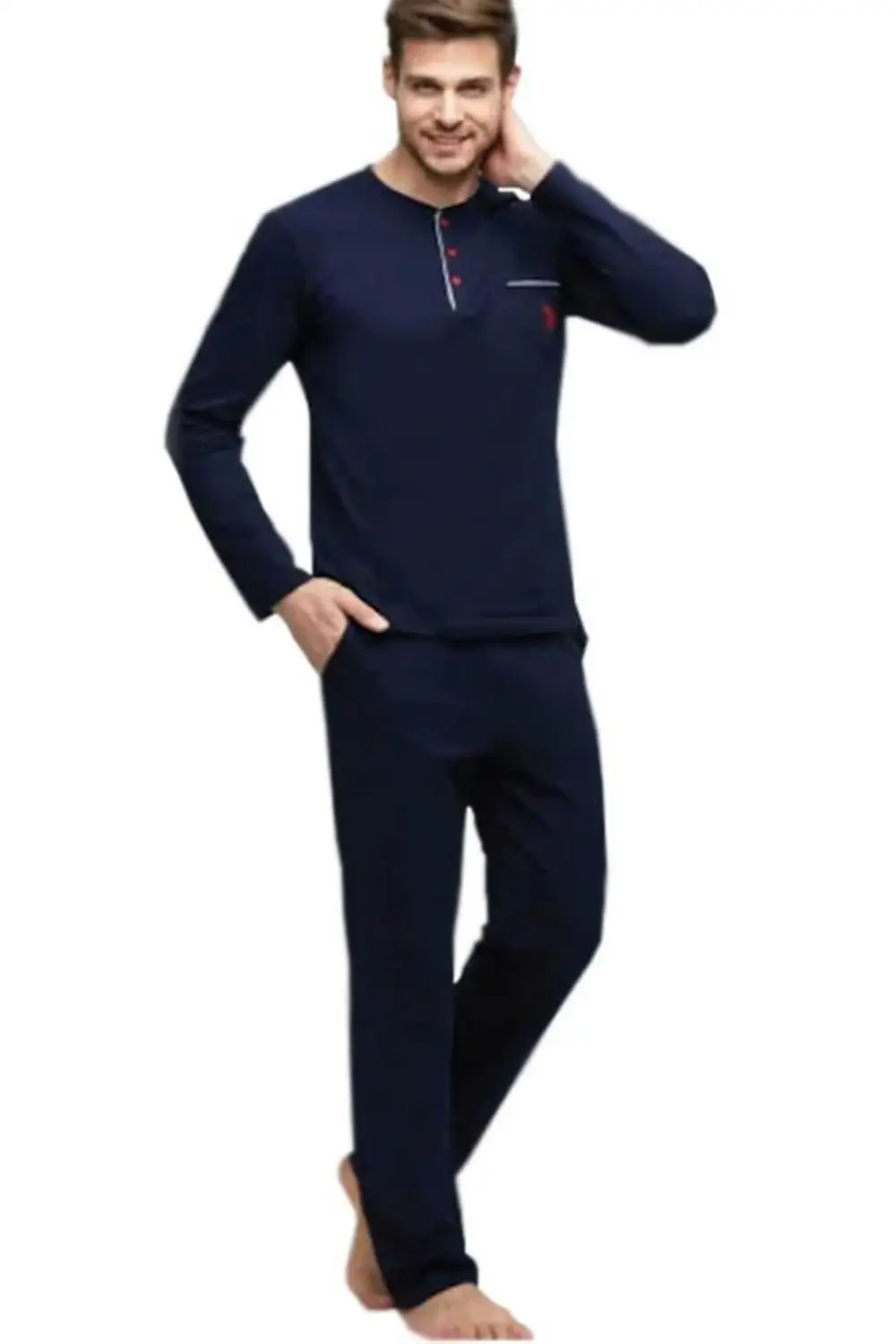 Men's Pajamas Set Long Sleeve Zero Collar Buttoned Cotton Home Comfortable Night Wearable Warm Cold Wear Sizes S M L XL