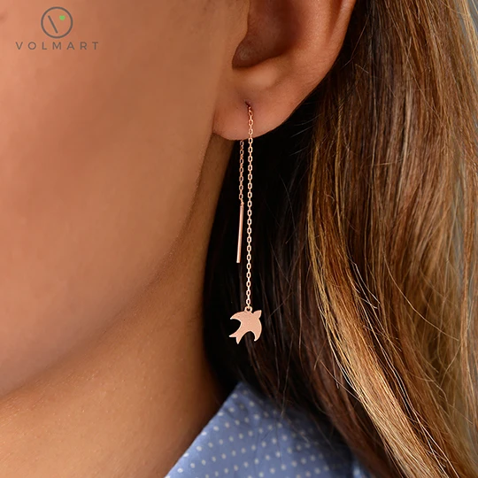 

Fashion, Accessories, Dangle Chain Swallow Silver Earrings, Women #40171