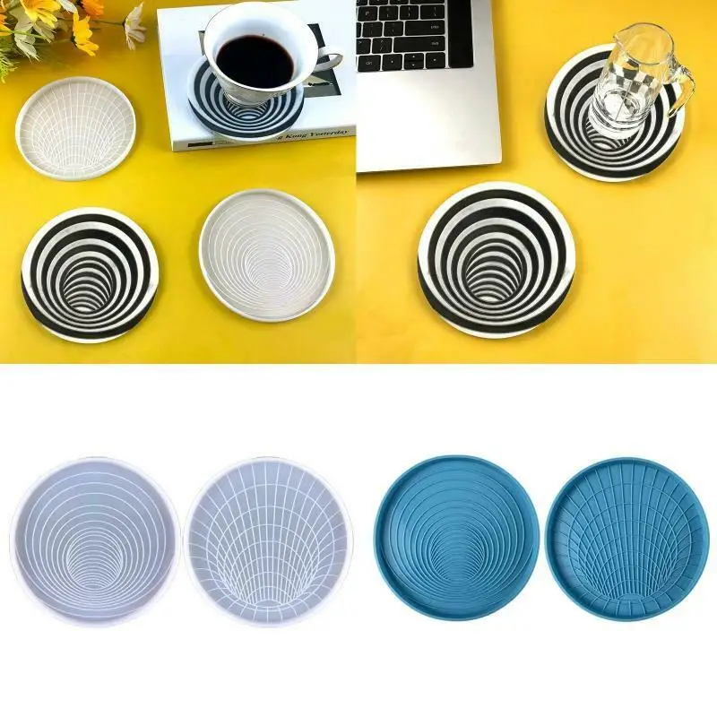 

3D Trap Coaster Epoxy Mold DIY Round Coffee Tea Cup Mat Spiral Pattern Silicone Mould Home Decor