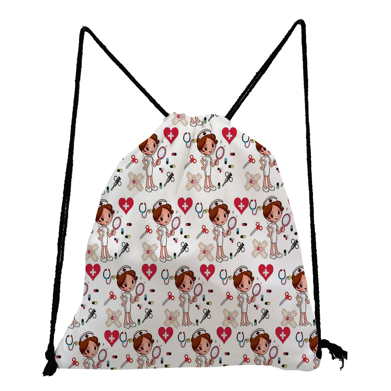 

New Fashion Drawstring Bags Cartoon Nurse Printed Storage Bag School Teenage Boys Girls Bookbag Unisex Shoes Bag Travel Backpack