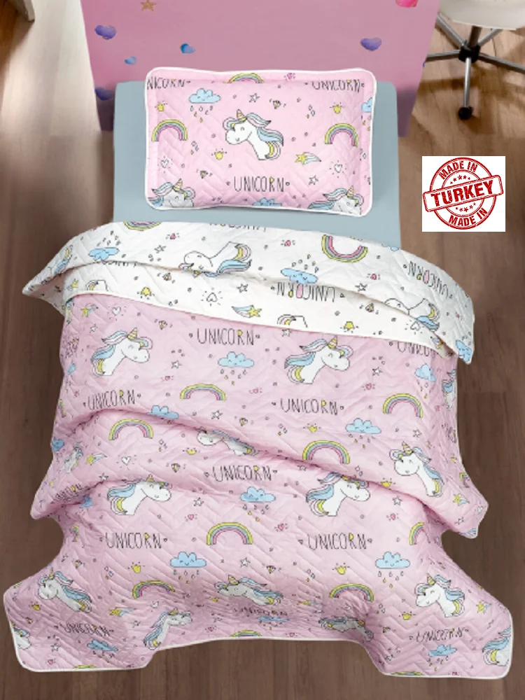 UNICORN BEDSPREAD SET - 2 PIECES - FOR GIRLS - 180X240 CM - QUILTED - FROM TURKEY