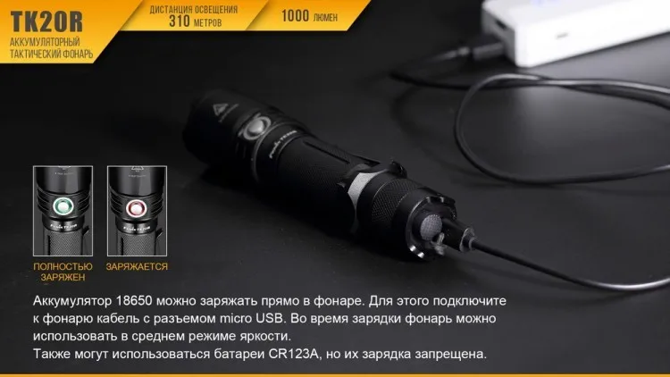 Фонарь светодиодный Fenix TK20R 1000 лм аккумулятор