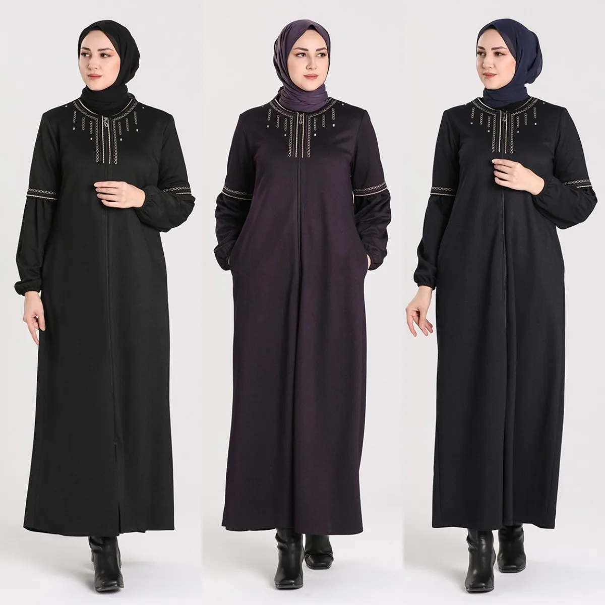 

Casual Muslim Fashion Abaya Dress Big Plus Sizes Four Seasons Islam Ramadan Hijab Clothes Black Purple Blue Green Rivet Details