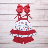 baby t shirt dress set fashion cute national flag strap sleeveless skirts and red floral sports shorts girls outfits for kids