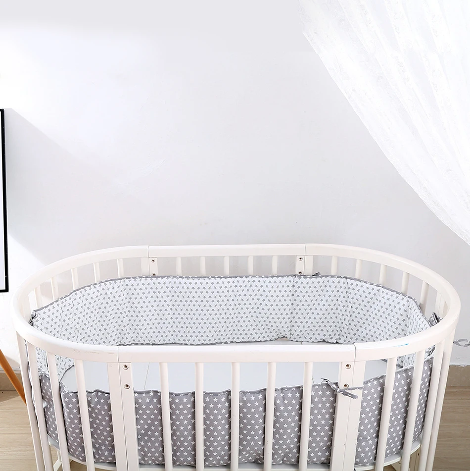 

Baby Cot Crib Bumper Star Light Grey Kids Bed Cushion Pillow Round Protector Head Guard Room Bedding Decor