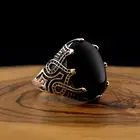 Настоящее серебро 925 пробы натуральный камень кольцо для мужчин оникс Циркон агат ювелирные изделия модный винтажный подарок мужские аксессуары все размеры