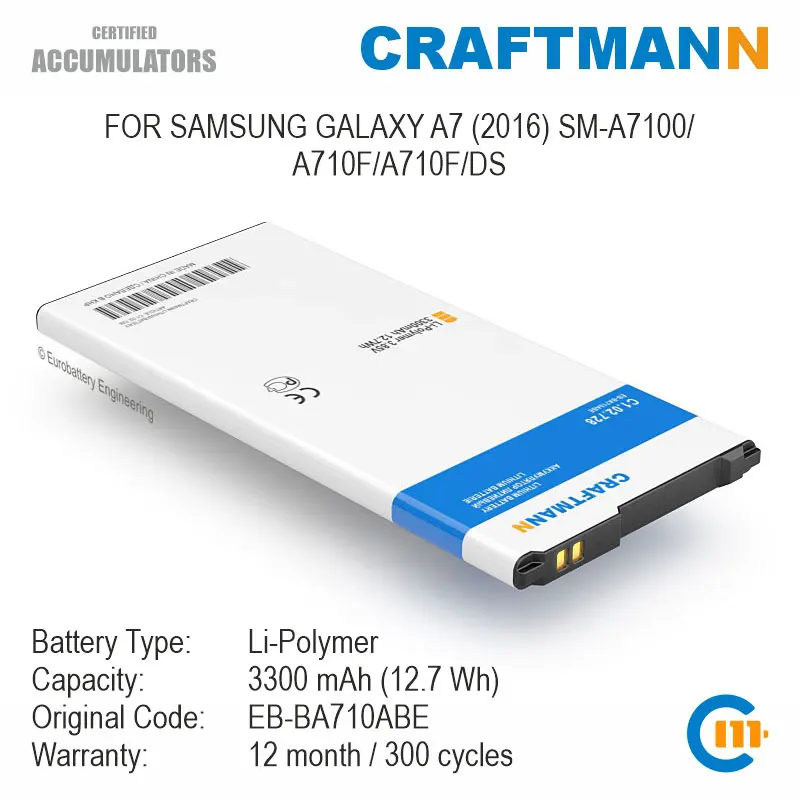 

Craftmann Battery for Samsung GALAXY A7 (2016) SM-A7100/A710F/A710F/DS (EB-BA710ABE)