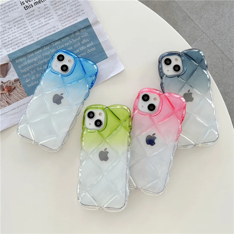 

Gradient color 3d geometric diamond clear protective case for iphone 13 12 11 Pro Max x xr xs max soft silicone cover
