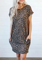 leopard printed open back pocket mini dress women hollow out dresses summer short sleeve tshirt dress 2020 casual loose dress