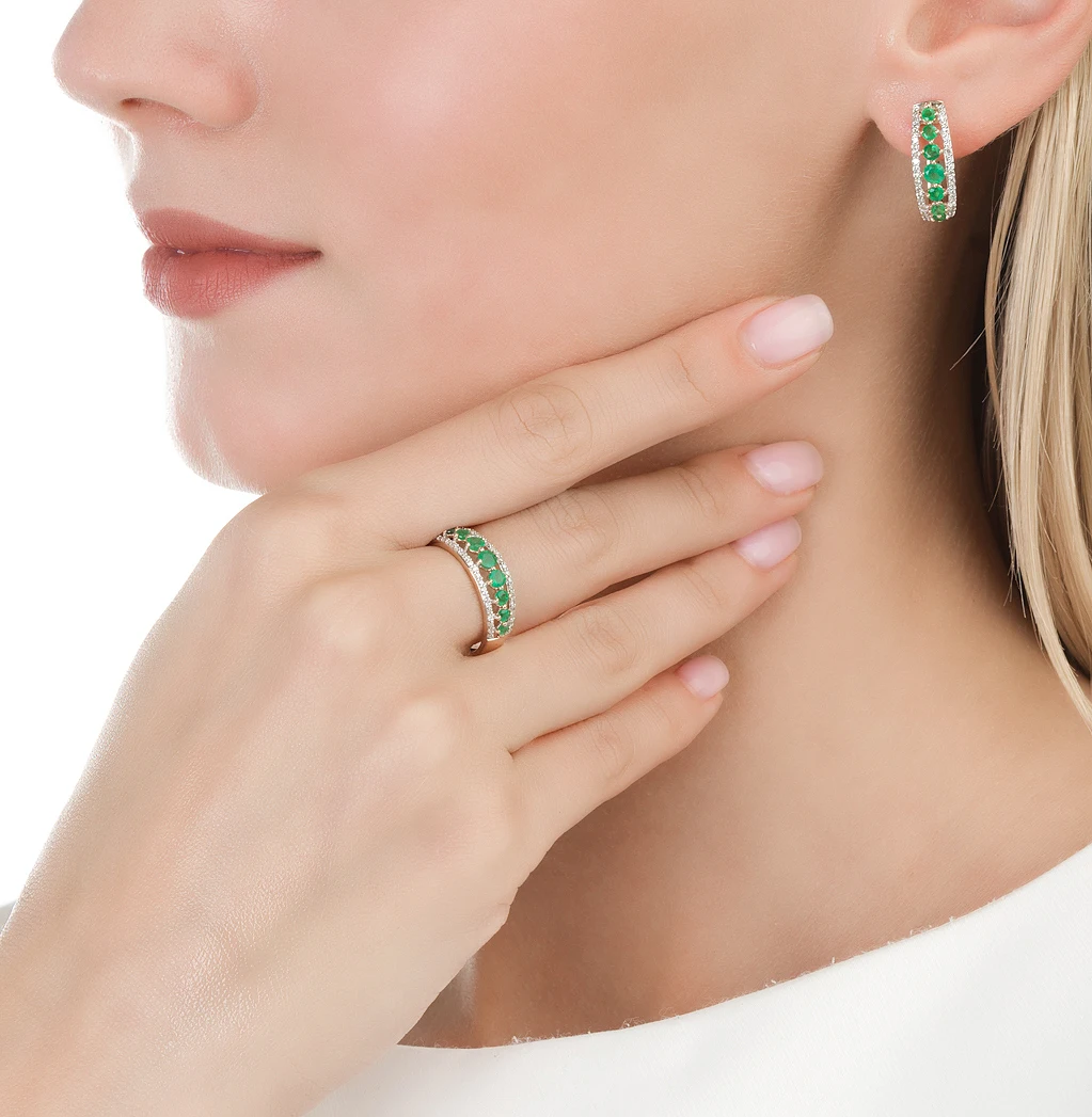 Золотое кольцо с изумрудами и бриллиантами SUNLIGHT проба 585 | Украшения аксессуары