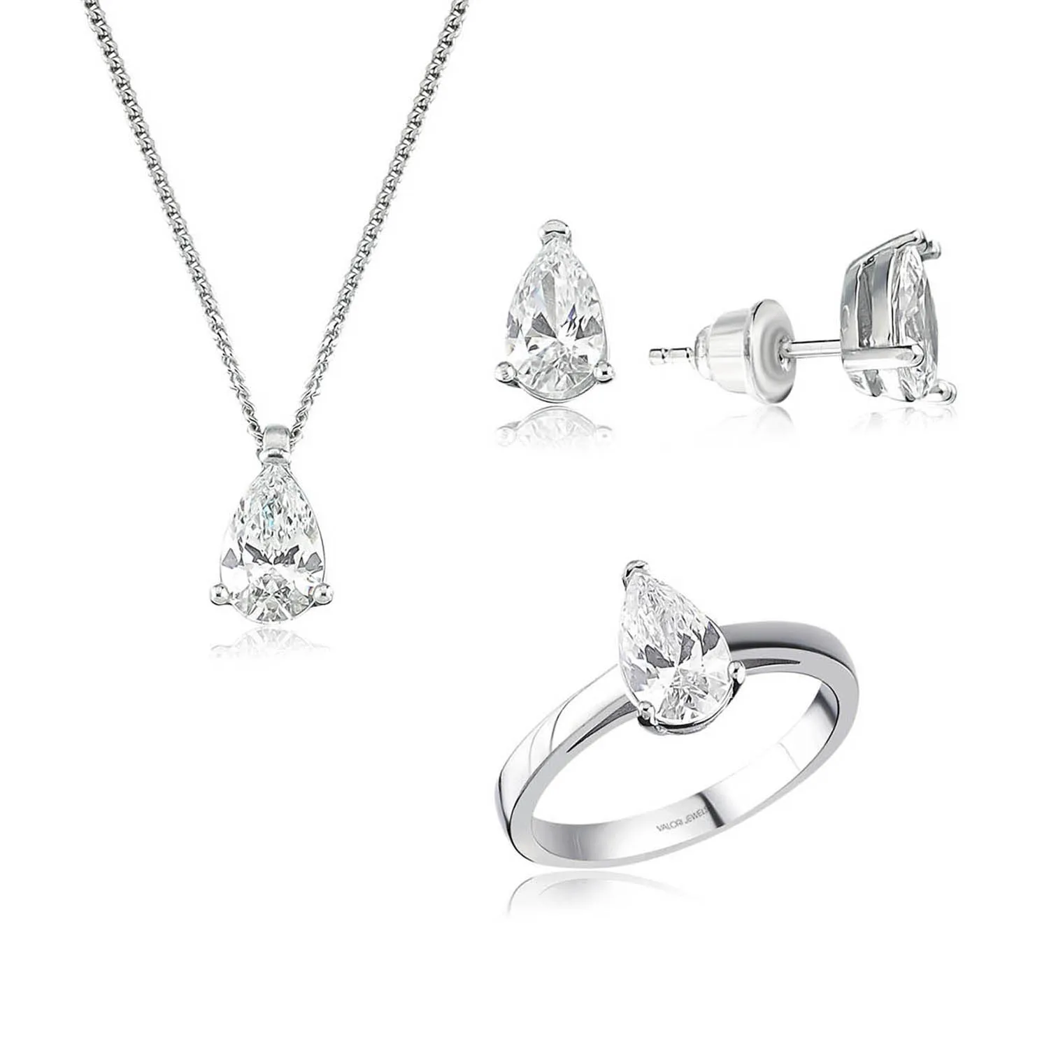 Драгоценный камень Valori Jewels 2 25 карат цирконий белая груша родиевое покрытие набор