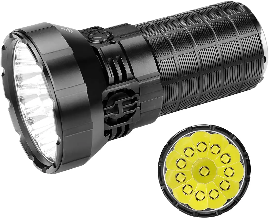 

IMALENT MS12 Mini Tactical Flashlight 65000 Lumens, 12 CREE XHP 70.2 LEDs, Beam Distance 1036 Meters, Built-in Cooling Fan