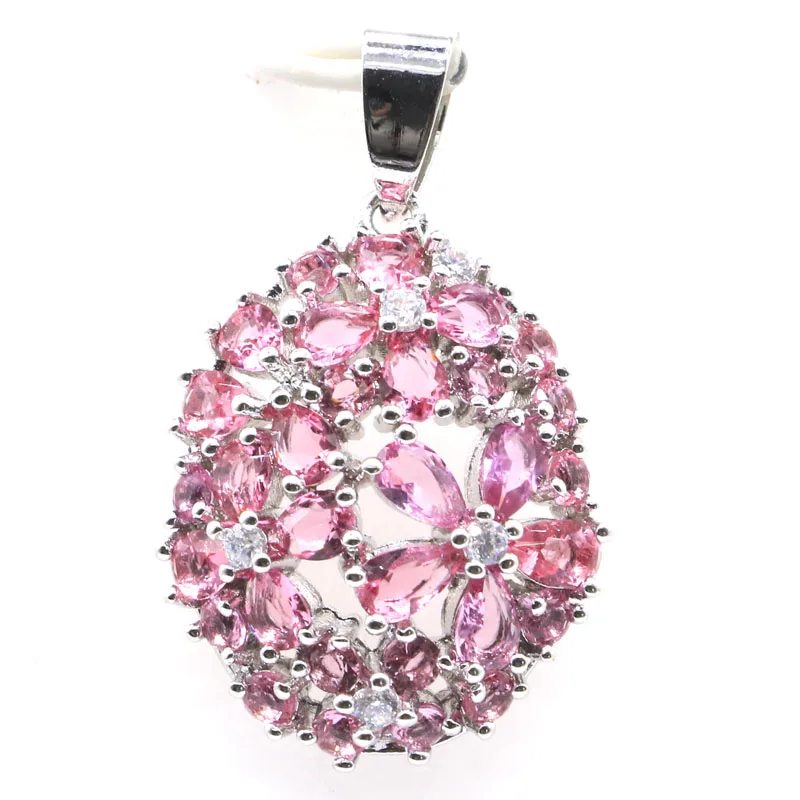 32x20 мм Великолепный розовый турмалиновый женский серебряный кулон для