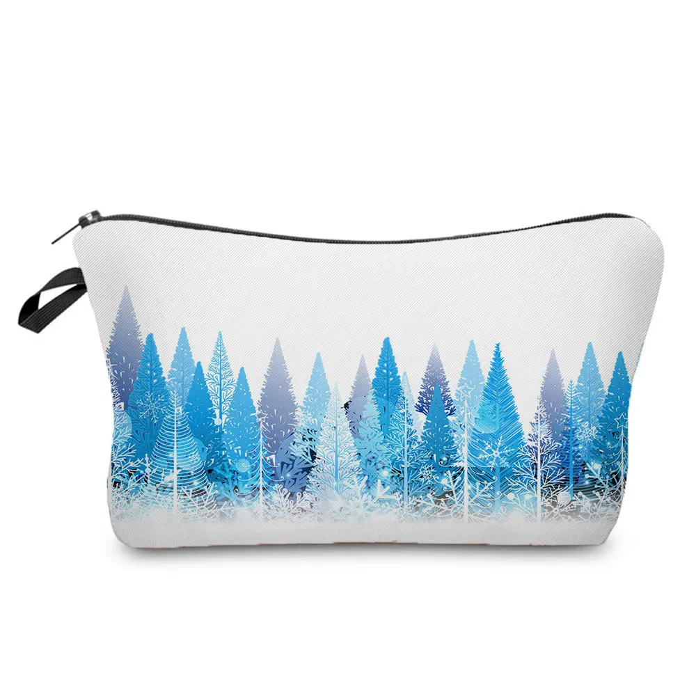 

Christmas Cosmetic Bags Blue Tree Fashion Makeup Bag Landscape Teenager Gift Candy Printed Mini Storage Bag Chic Travel Wash Bag
