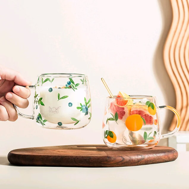 

Рождественская мультяшная двойная стеклянная чашка, милая офисная домашняя чашка для молока, чашка для завтрака, чашка для кофе, цветов, чая