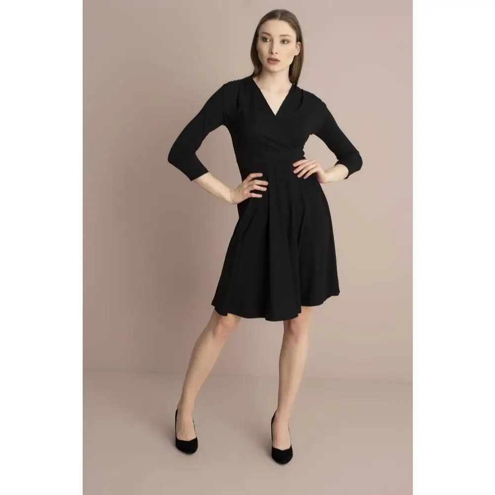 

Женское двубортное платье до колен, черная кофта на весну и лето