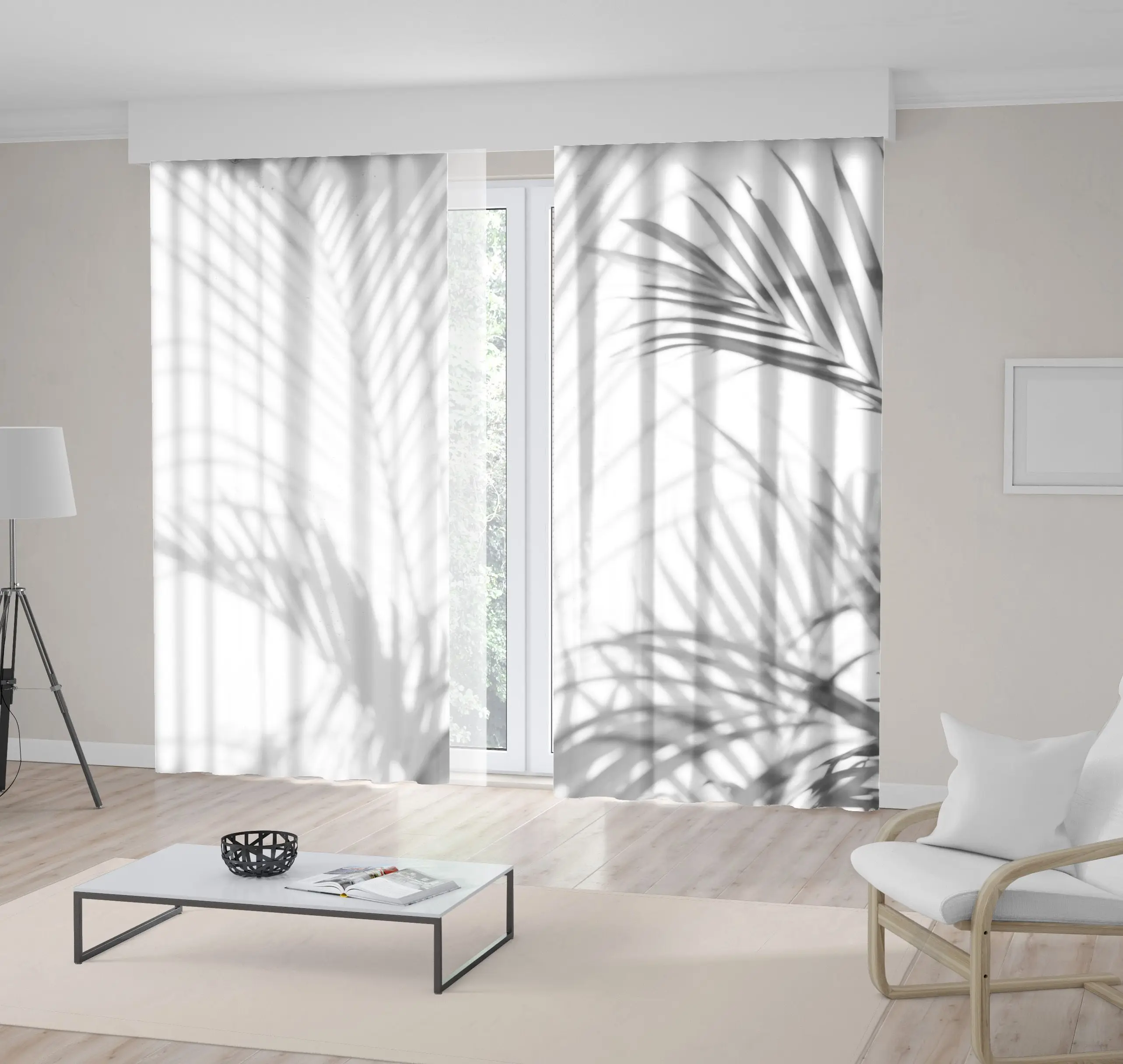 

Curtain Abstract Background Shadows of Palm Leaves Foliage Sunshine Monochromic Photo Printed White Gray
