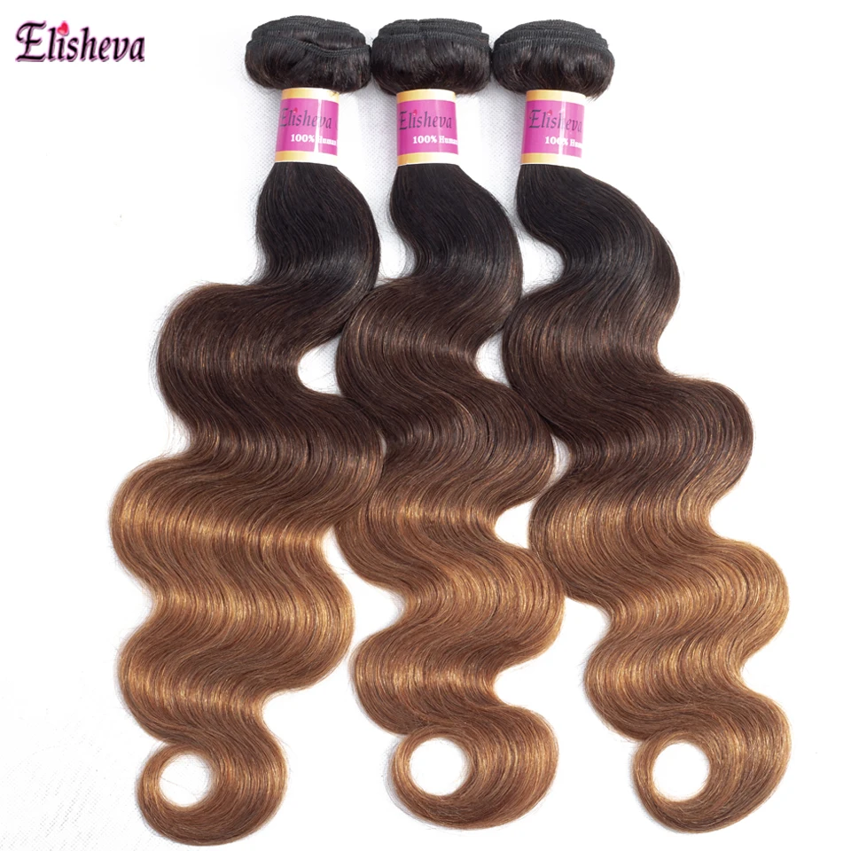 Elisheva Ombre пряди с фронтальной 1b 4 30 закрытием волнистые бразильские волосы Remy 150|3/4