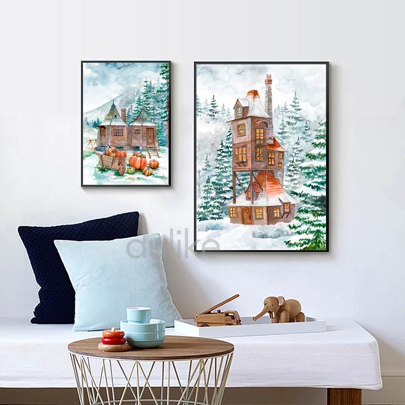 Картина маслом The Burrow плакат на стену дом Weasley картина зимний Фэнтези