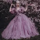 Светильник-Фиолетовое Женское платье с открытыми плечами, цветочное Тюлевое вечернее платье, пышное Тюлевое платье со шлейфом, фотосессия