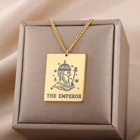 guard tarot card necklace for women stainless steel square pendant necklaces sun star choker jewelry femme gift
