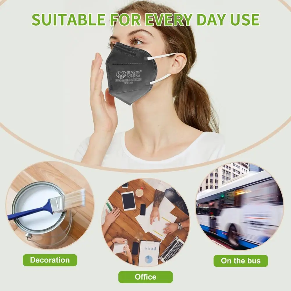 

POWECOM Protective KN95 Face Mask Activated Carbon KN95 mouth mask Dust-proof Breathable Reusable Mask Muffle Cover Respirator
