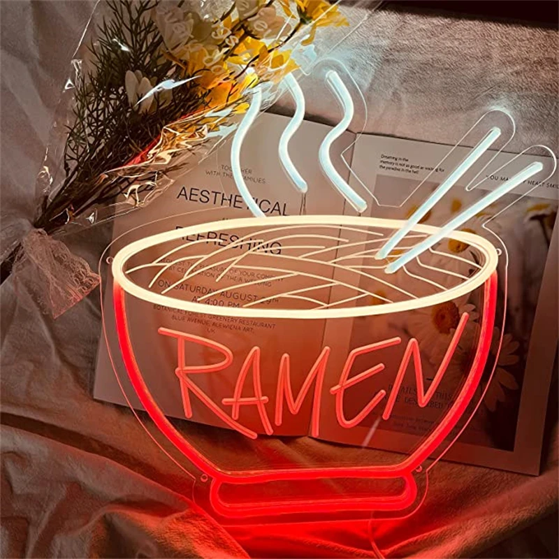 

Wanxing unique Ramen Neon Sign with 3D Art, Powed by USB, Red Neon Sign Noodles for Shop, Restaurant，Wall decor