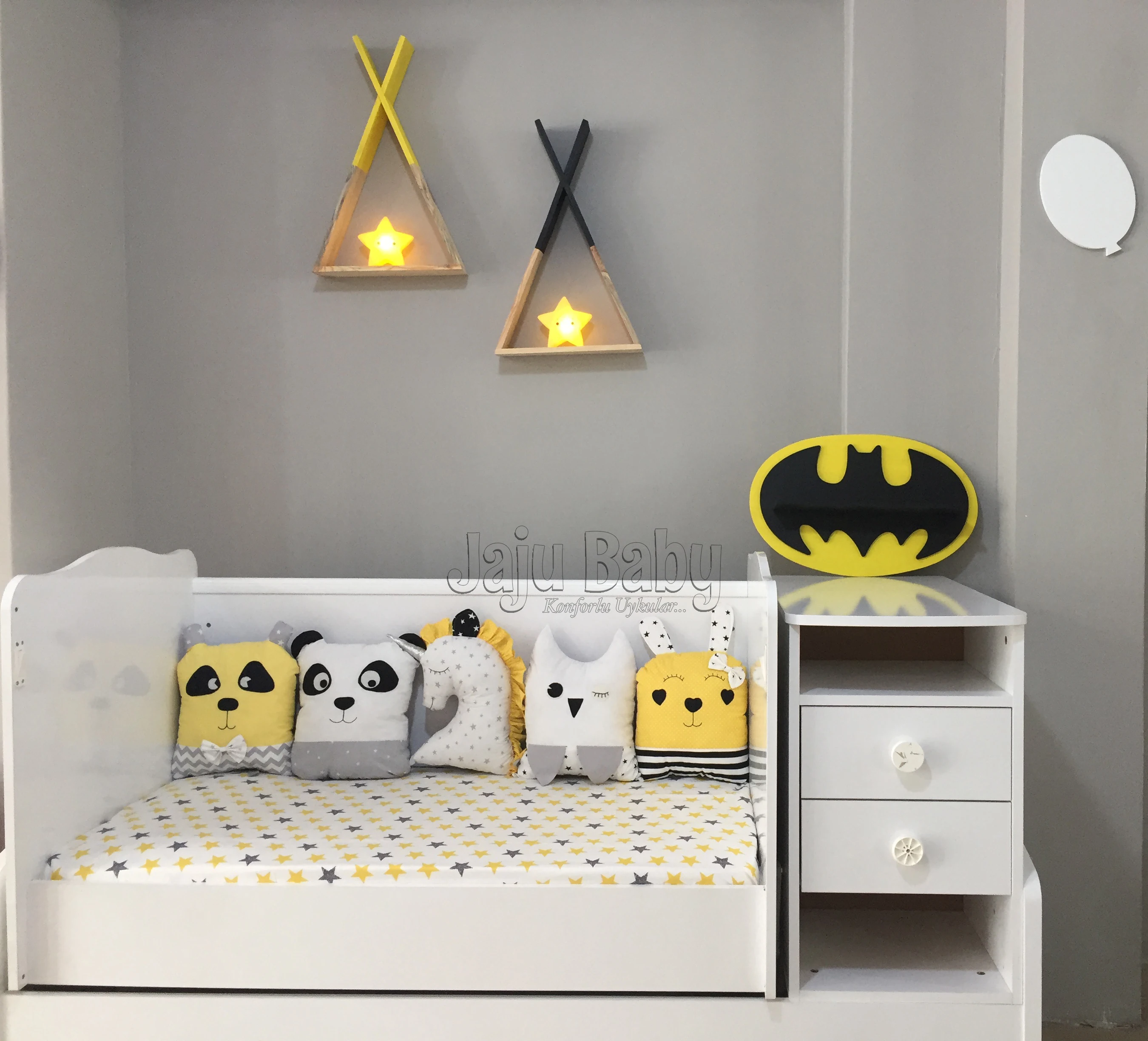 

Jaju Baby Yellow Black Cute Pillows Crib Edge Protection (Optional Custom Size)