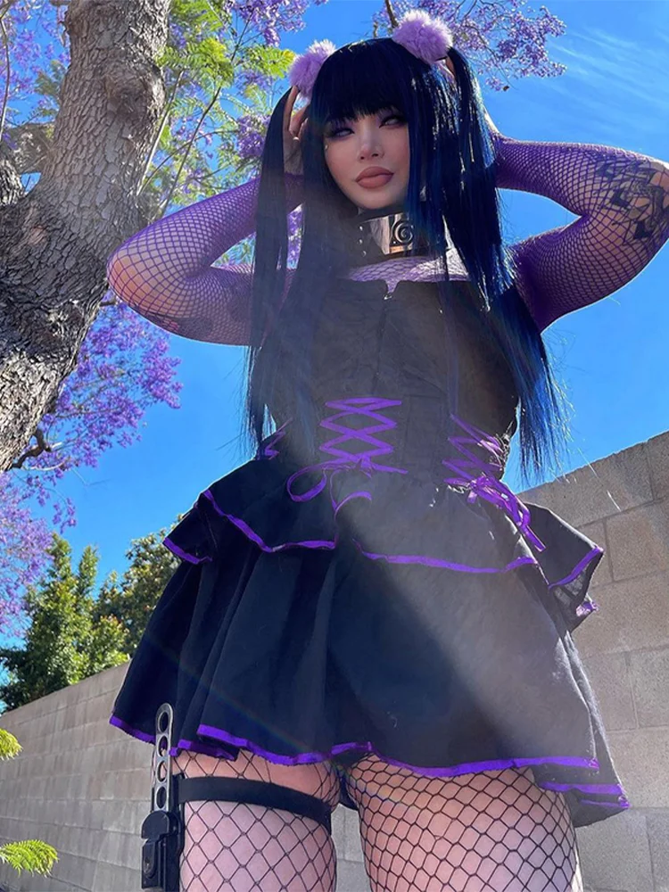 Юбка-мини в готическом стиле с завышенной талией трапециевидная | Женская одежда