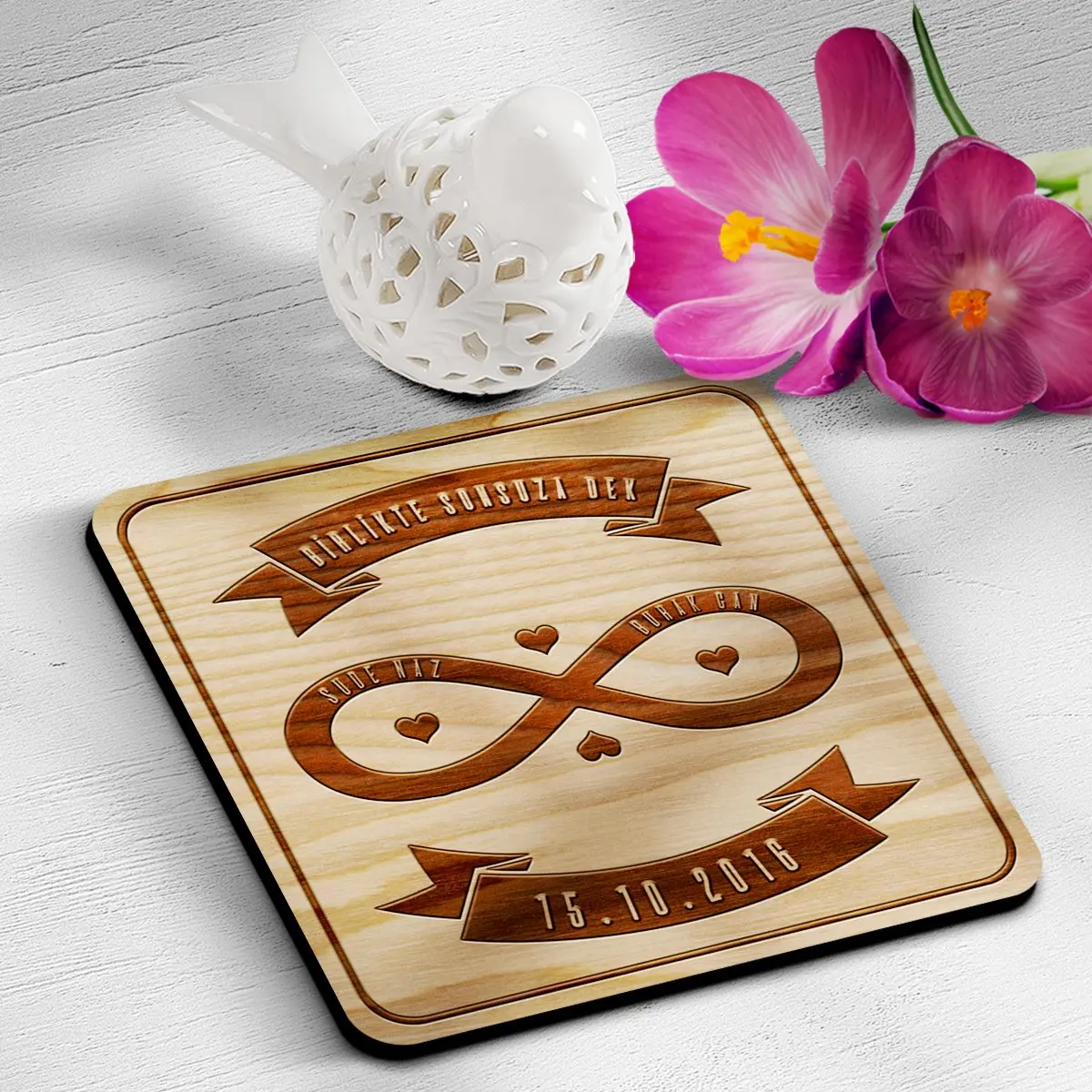 

Personalized Together Forever Design Decorative Wooden Coaster-1 (4 PCs)