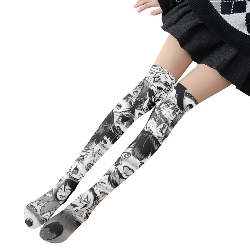 

Милые женские чулки до бедра, милые бархатные летние длинные носки выше колена с 3D-принтом аниме, женское нижнее белье в стиле "Лолита"