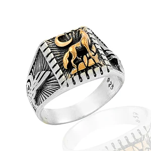 925 Silver Wolf and Moon Ethnic English Men Rings