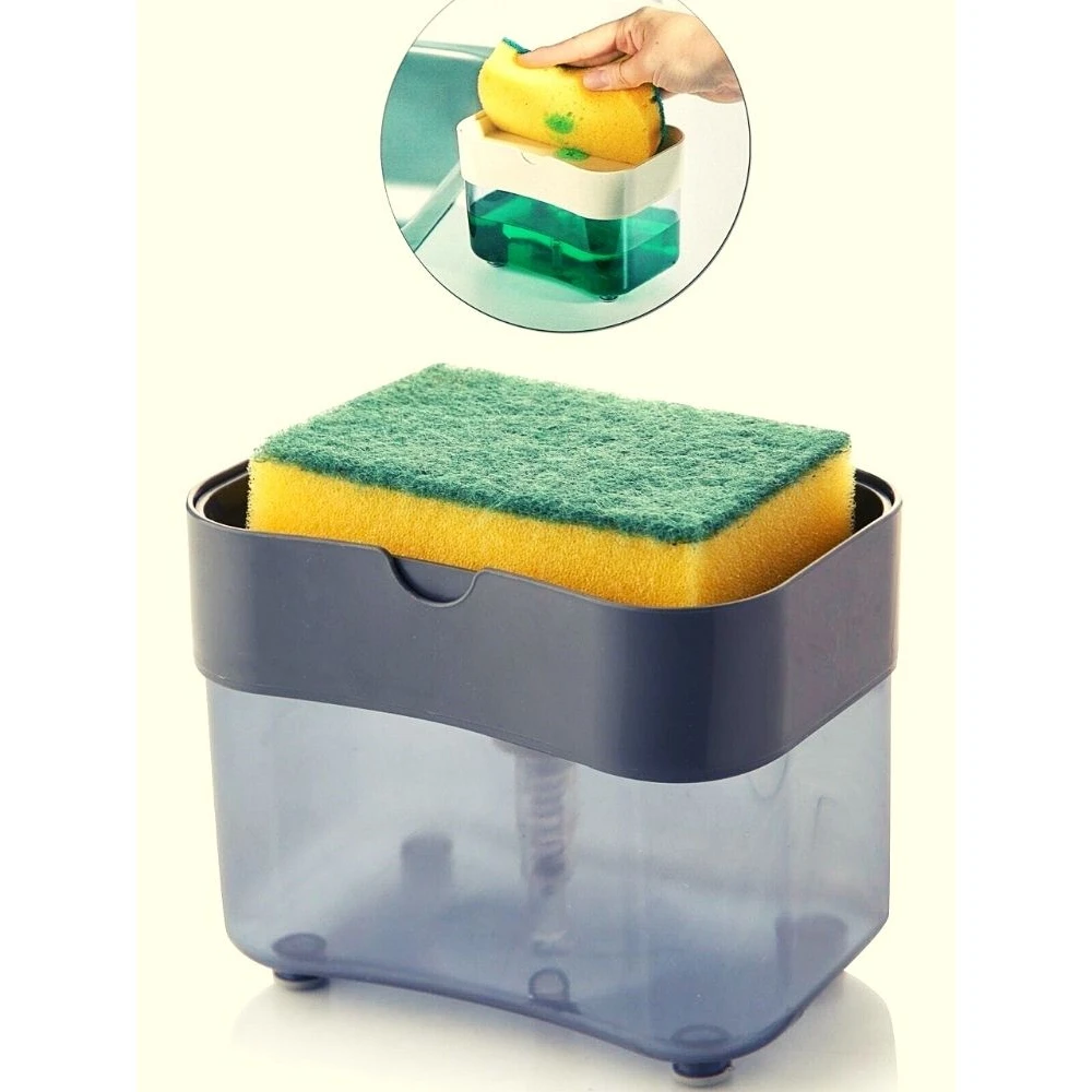 Kitchen Scrubbing Liquid Detergent Dispenser 2 in 1 Hand Press Soap Filling Injector Sponge Automatic 10 Pcs Free | Обустройство дома