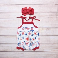 independence day new styles bow one piece clothes newborn infant usa national flag embroidery rompers baby girls strap jumpsuit