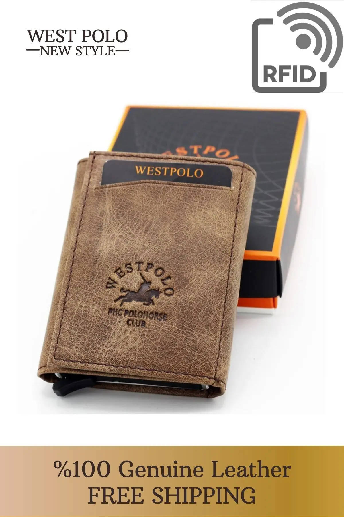 Коричневый мужской бумажник West Polo Crazy Leather с механизмом держатель для карт W22045551 |