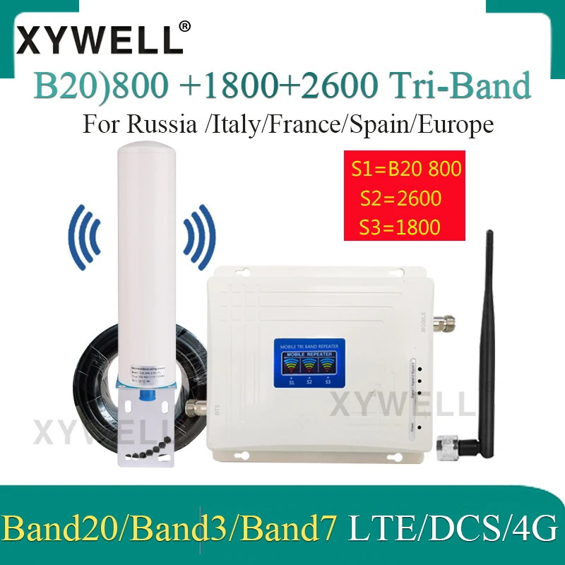 Новинка! LTE B20 800 1800 2600 МГц трехдиапазонный усилитель 4G для сотового телефона