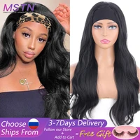 mstn synthetic long wavy straight headband wig natural black mix blonde wigs with headband fake hair for black women daily use