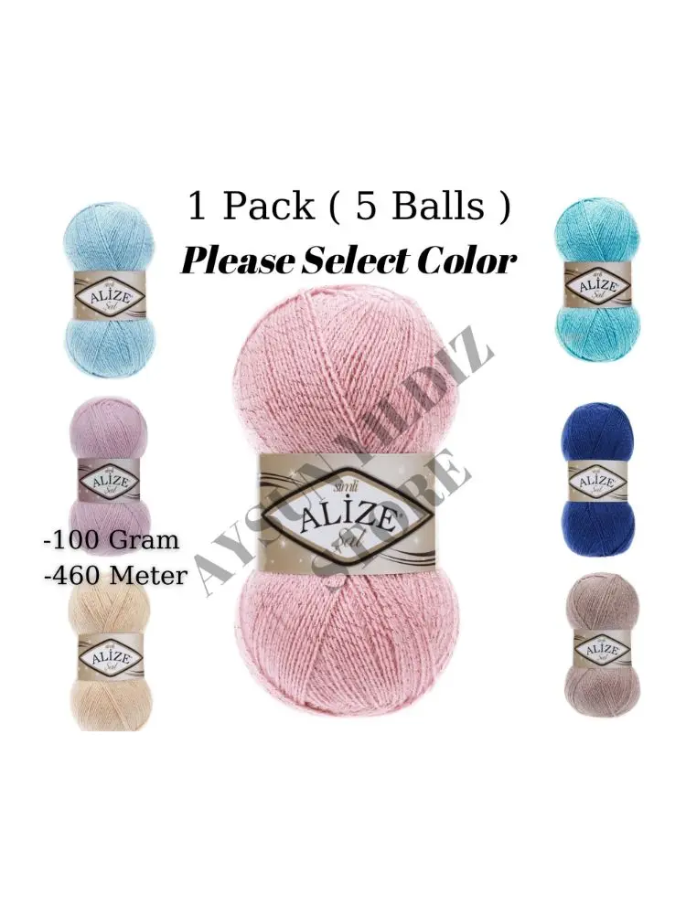 Thread 1 Pack ( 5 Balls ) Alize Sal Sim (Sal Silvery) Knitting Yarn (%5 Silvery %95 Acrylic) 100 Gram 460 Meter Crochet Tool Kit
