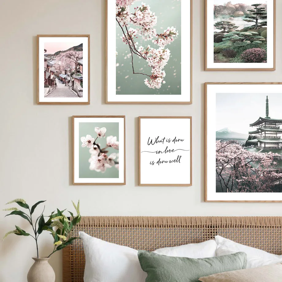 

Tokyo Landscape Cherry Blossoms Volcano Quote Wall Art Canvas Painting Nordic Posters And Prints Wall Pictures For Living Room
