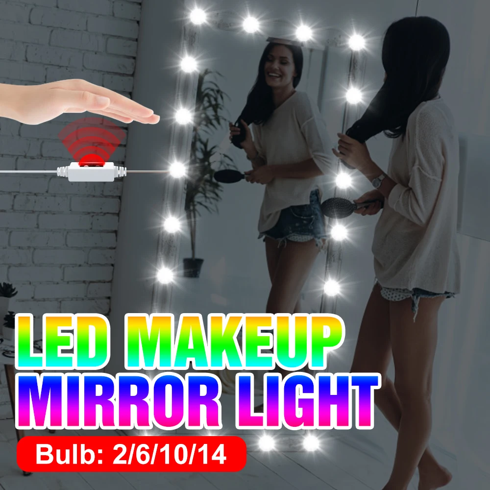 

MakeUp LED Mirror Lamp Bulb Hollywood Vanity Light LED Dressing Table Mirror Lighting USB Hand Sweep Sensor Dimmable Wall Lamps