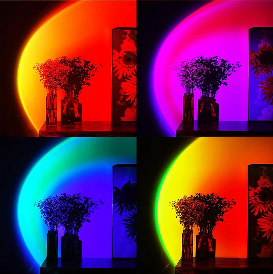 Sunset Lamp RGB 16 Colors APP Remote Control Bluetooth-compatible Projection Night Light for Home Bedroom Background Decoration 3d night light