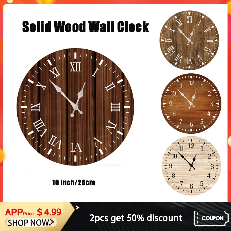 

Minimalist European Style Wooden Wall Clock Modern Design Home Decor 10Inch 25cm Living Room Silent Non Ticking Wood Wall Clock