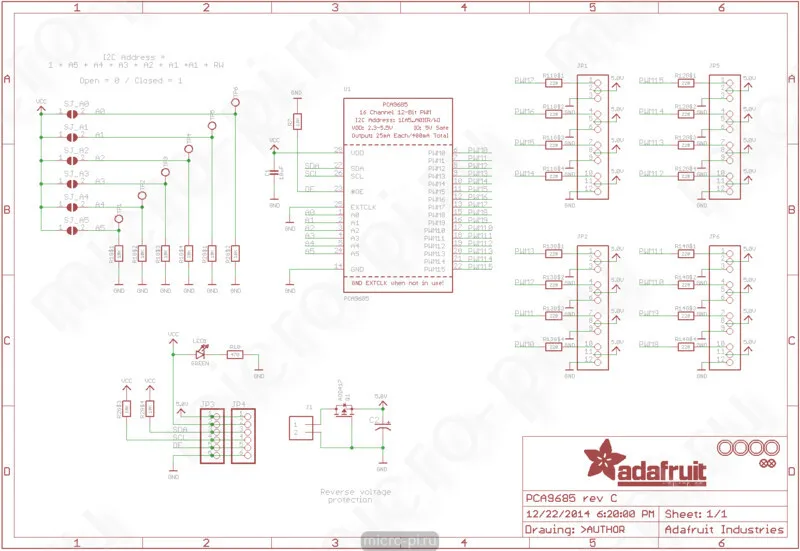 PCA9685 — 16-канальный 12-битный PWM/Servo драйвер с I2C интерфейсом |