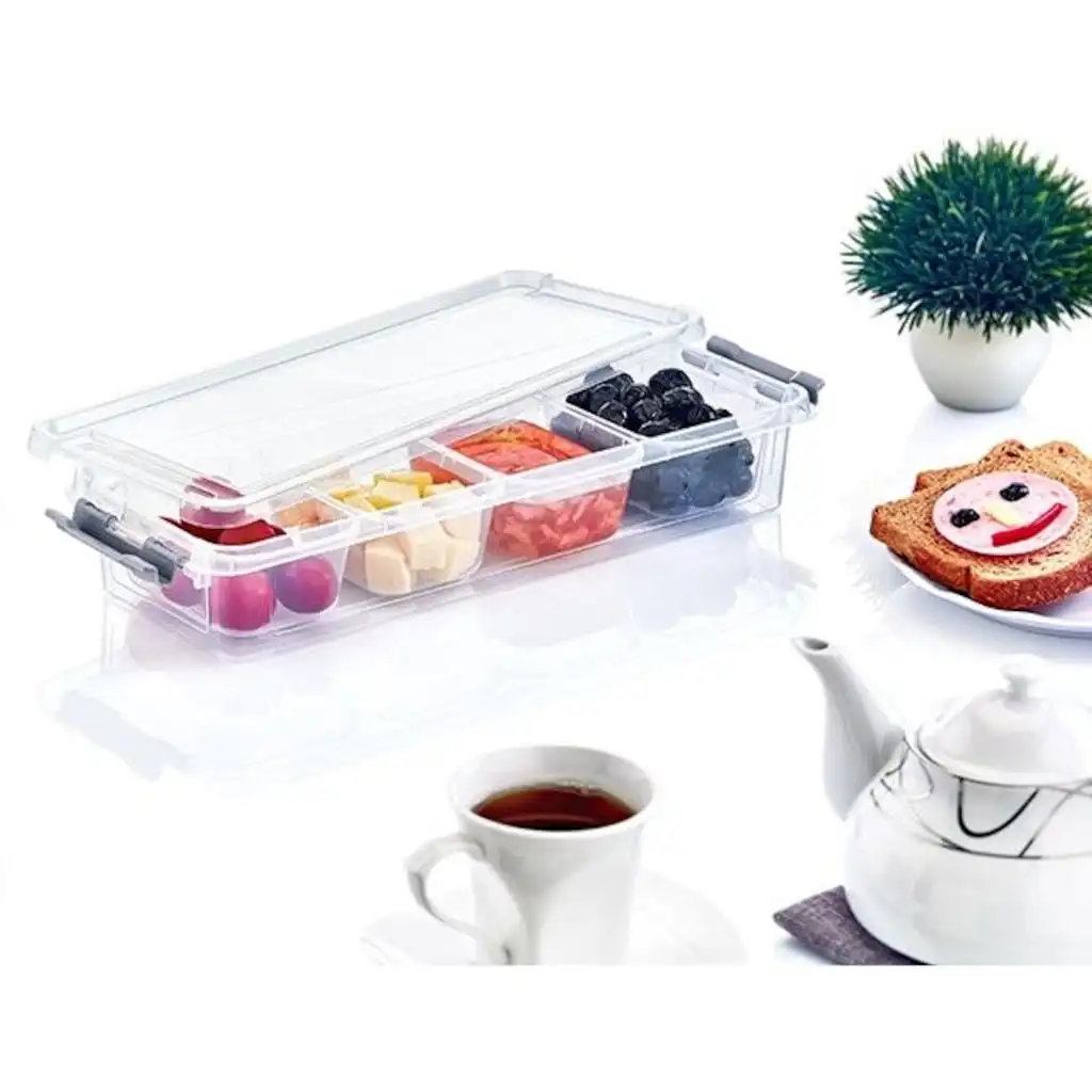 

4 Compartment Storage Container Kitchen Tools Box Organizer Adjustable Space Saver Very Useful